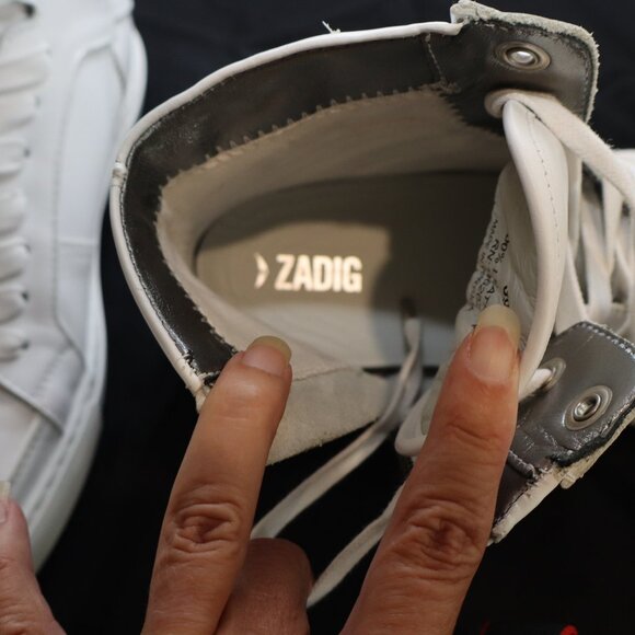 Zadig & Voltaire Womens Flash High Top Sneakers White Size EU 39 US 8 Lace Zip - Picture 11 of 12